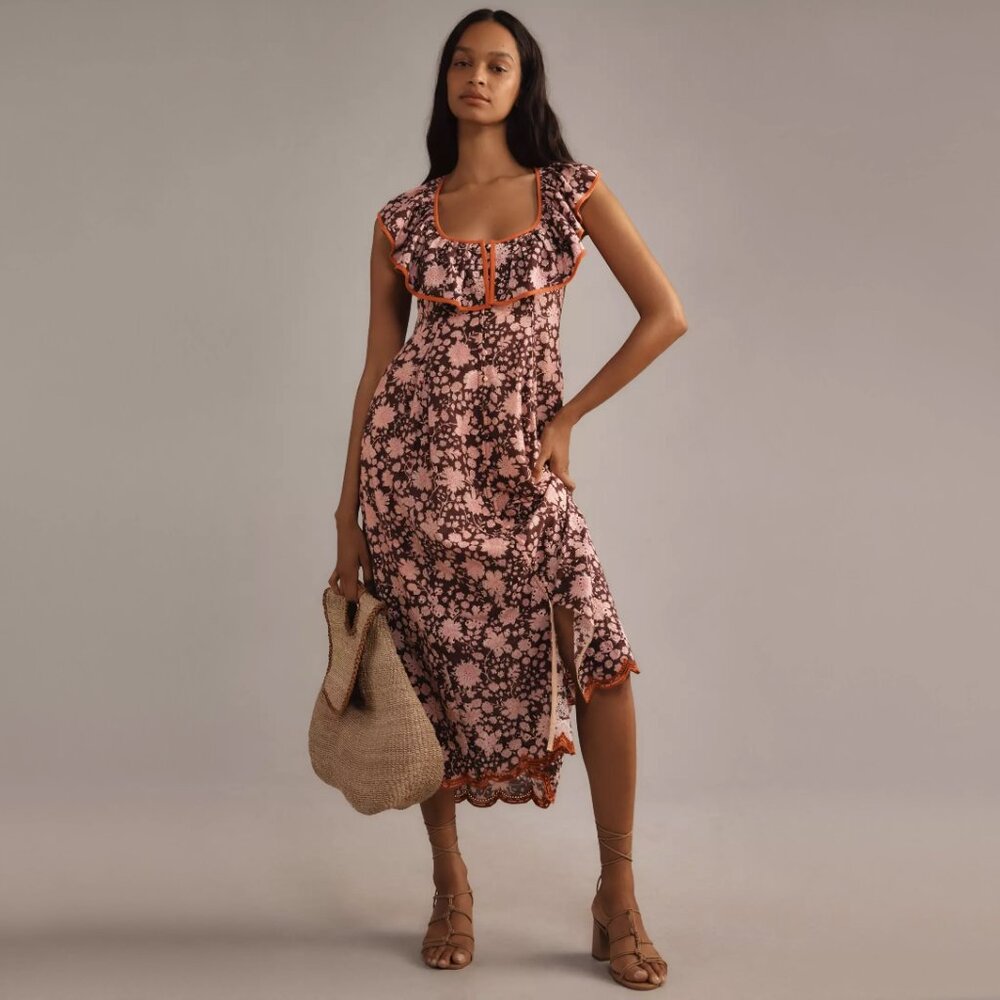ANTHROPOLOGIE Maeve | Cotton Embroidered Midi Dress w/ Pockets!!! | NWT